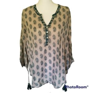 Lovely block print tunic with tassels boho Indian like newconditio!